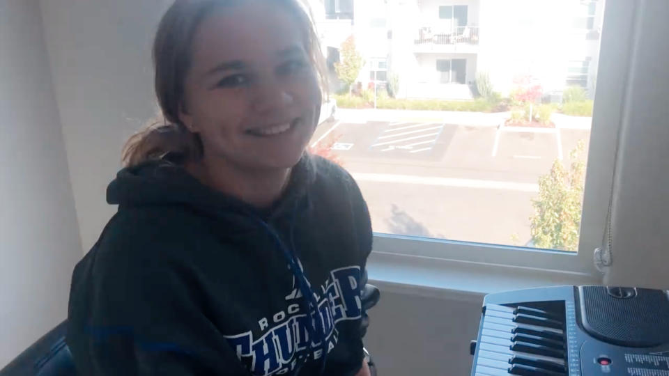 Brooklyn Benzel pictured at her keyboard at home. Source: Facebook.