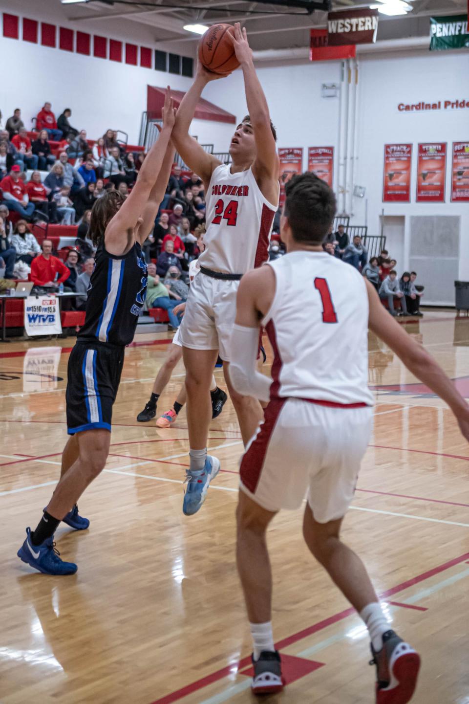 Coldwater's Donte Work takes a shot at Coldwater High School on Friday, January 21, 2022.