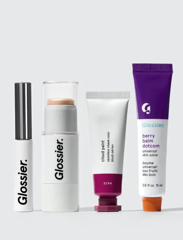 Get glossy with this four-piece Glossier set. It includes the brand's best-selling Boy Brow pomade, cult-favorite Cloud Paint blush, Haloscope highlighter and Balm Dotcom lip salve. You get to choose the shades and flavors in this set. <a href="https://fave.co/2Lb1Tsb" target="_blank" rel="noopener noreferrer">Find it for $54 at Glossier</a>. 