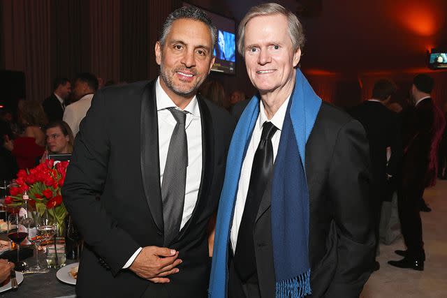 <p>Michael Kovac/Getty Images for Elton John AIDS Foundation</p> Mauricio Umansky and Richard Hilton attend the Elton John AIDS Foundation's 31st Annual Academy Awards Viewing Party on March 12, 2023