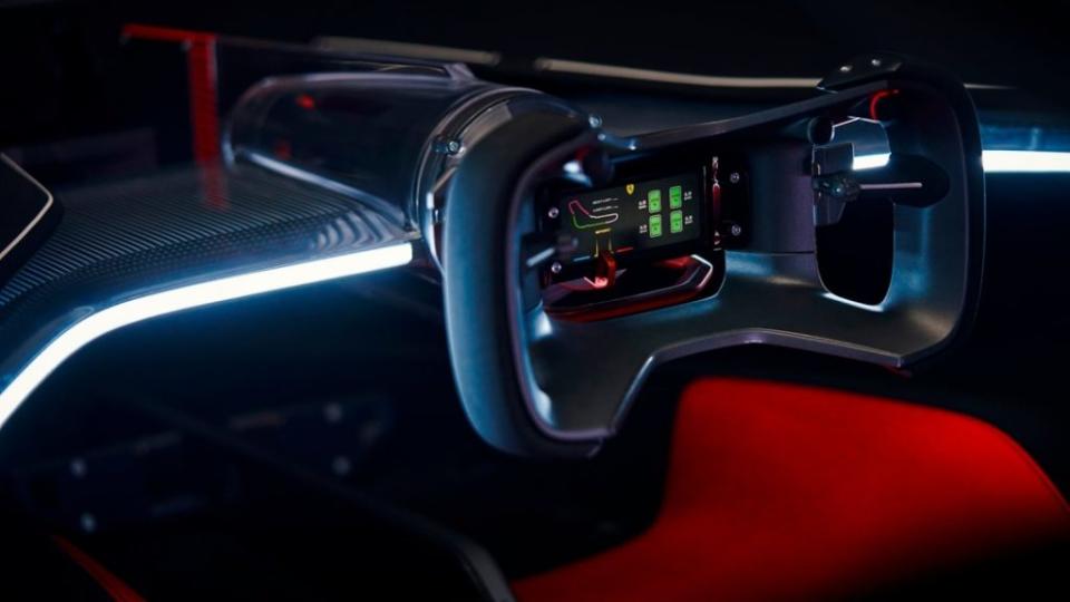 內裝設計也相當具有科技感，法拉利表示這輛車將會是未來品牌車款設計的雛形。(圖片來源/ Ferrari)
