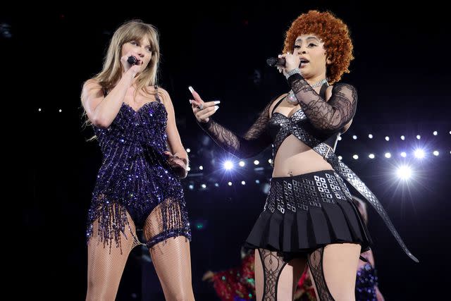 <p>Kevin Mazur/TAS23/Getty</p> Taylor Swift and Ice Spice