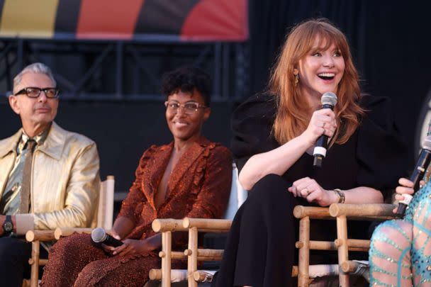 PHOTO: In this June 11, 2022, file photo, Jeff Goldblum, DeWanda Wise, and Bryce Dallas Howard speak onstage during an event in Universal City, Calif. (Roger Kisby/Getty Images For CTAOP, FILE)
