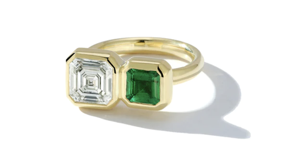 Jemma Wynne Diamond and Emerald Asscher Duo Ring