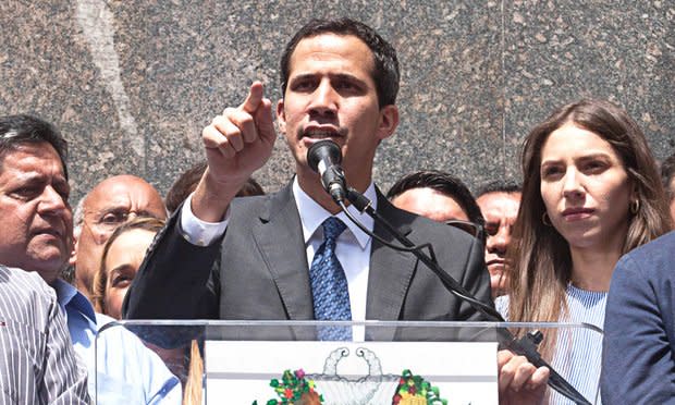 President of the National Assembly and self-declared interim president of Venezuela Juan Guaidó speaking at a town meeting in Caracas. Photo by Molina86/Shutterstock.com