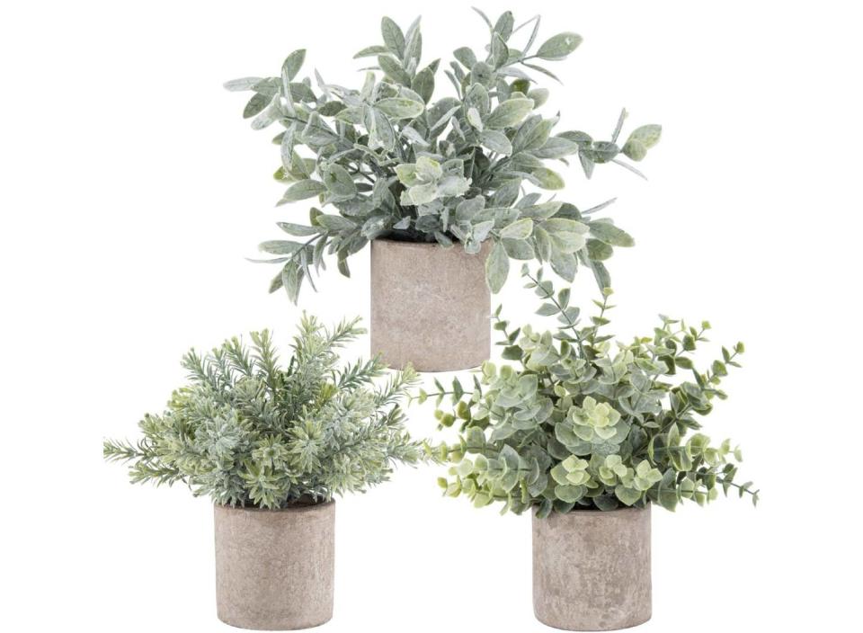 These artificial eucalyptus potted plants can liven up any space without the hassle. (Source: Amazon)