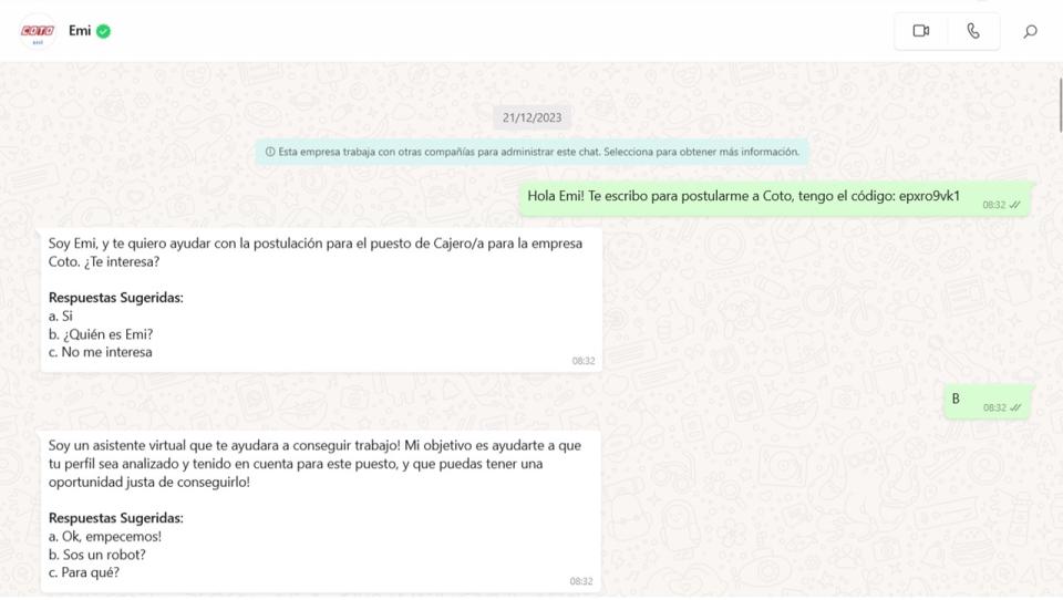 Coto cuenta con un bot llamado 