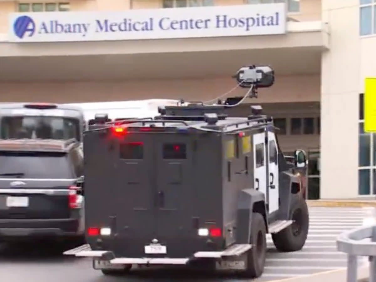 A man is in custody after barricading himself in a hospital room with his 97-year-old mother (Screenshot / WNYT)