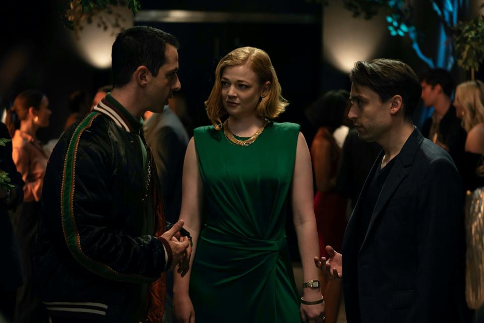 (From left) Onscreen siblings Jeremy Strong, Sarah Snook and Kieran Culkin in a scene from HBO's Emmy--winning drama "Succession."