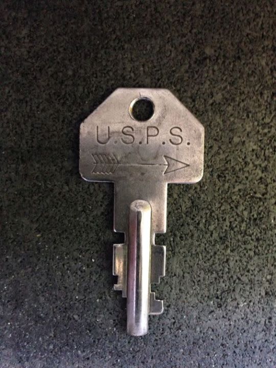 An arrow key that USPS mail carriers use to open several mailboxes in an area. (LVMPD photo)