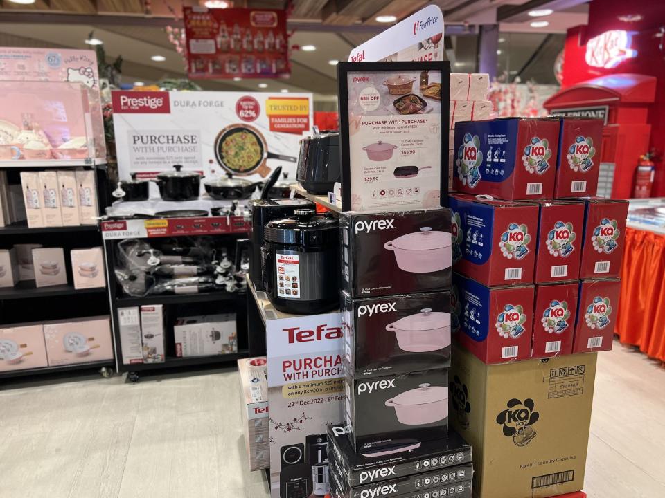 Cookware on sale in Changi's "underground carnival."