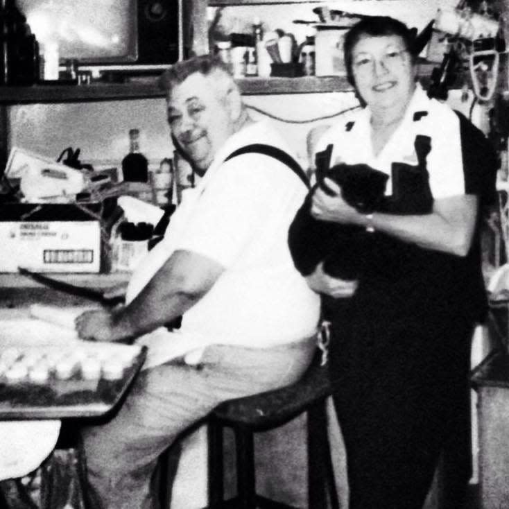 Emmy and Al Thome pictured together in the back of Emmy's Restaurant.