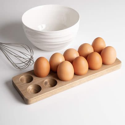 A wooden egg holder