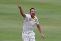 Cricket - South Africa vs Australia - Third Test - Newlands, Cape Town, South Africa - March 24, 2018 Australia's Josh Hazlewood celebrates taking the wicket of South Africa's Temba Bavuma REUTERS/Mike Hutchings