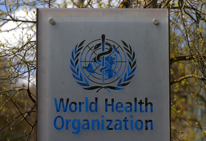 FILE PHOTO: A logo is pictured outside a building of the WHO in Geneva