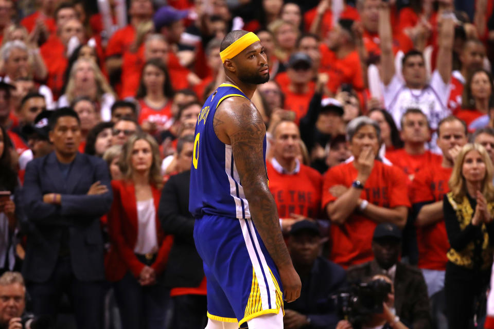 DeMarcus Cousins was called for a basket interference late in Game 5 of the NBA Finals on Monday night, though many weren't happy with the call.