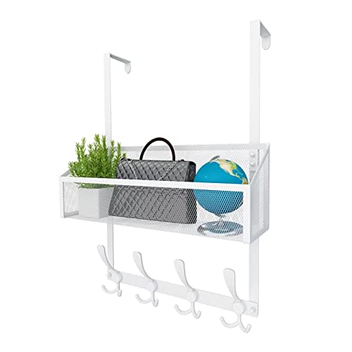 Kaiferty Over The Door Hooks Organizer, Door Hanger Towel Rack Mesh Basket with 12 Hooks,Over The Door Storage Coat Hooks Behind Door Organizer for Bathroom,Bedroom,Kitchen,Office(White) (AMAZON)