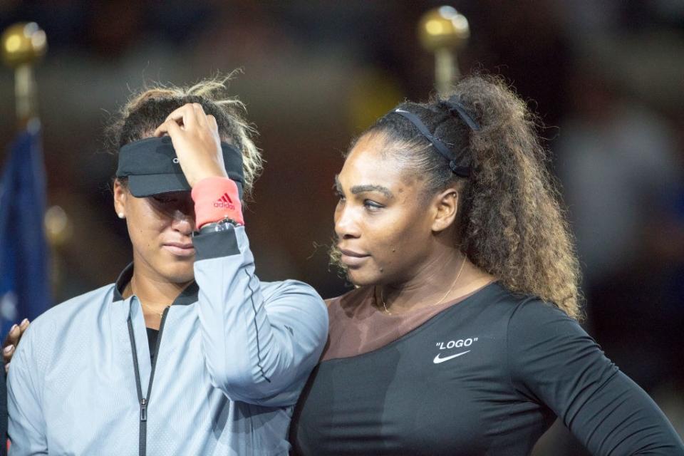 Serena Williams comforts Naomi Osaka after the 20-year-old's U.S. Open win.