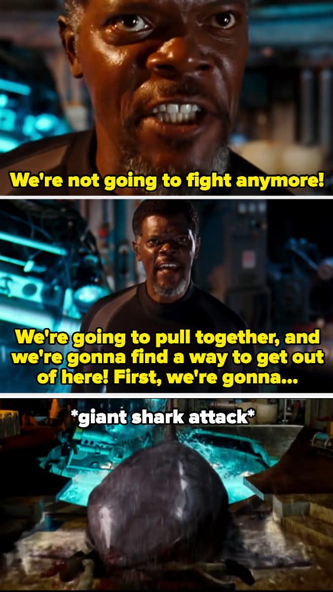 a shark eats Samuel L. Jackson while he's in the middle of a speech