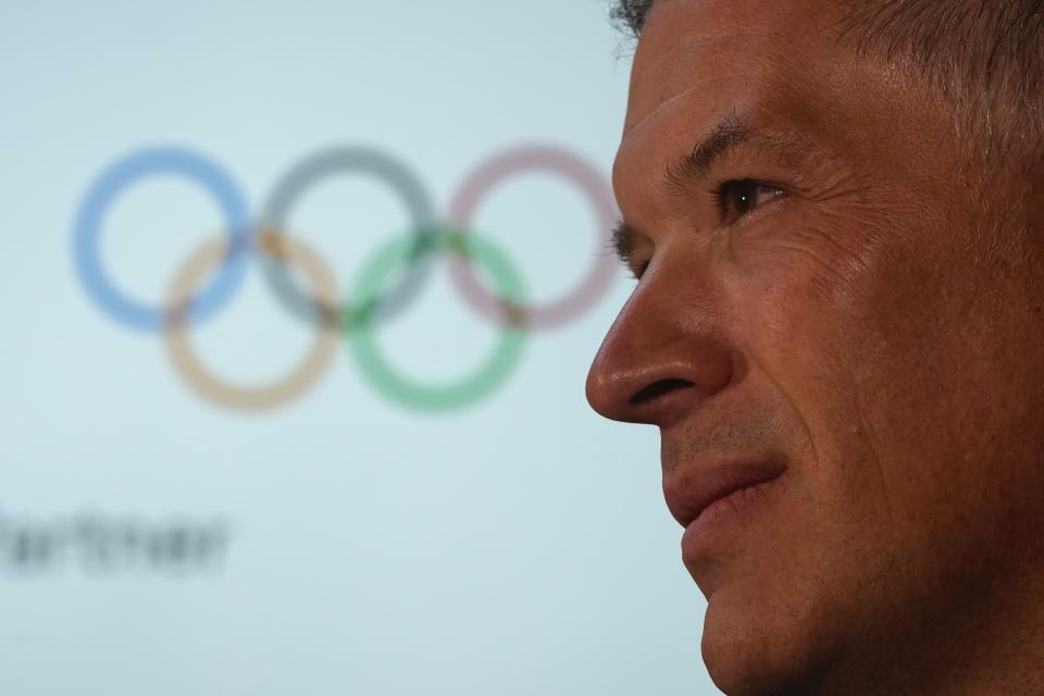 Anheuser-Busch InBev CEO Michel Doukeris speaks during an interview in London, Friday, Jan. 12, 2024. The International Olympic Committee has signed Anheuser-Busch InBev as the first beer brand in the 40-year history of its sponsorship program, which earns billions of dollars for the organization and international sports. (AP Photo/Kin Cheung)