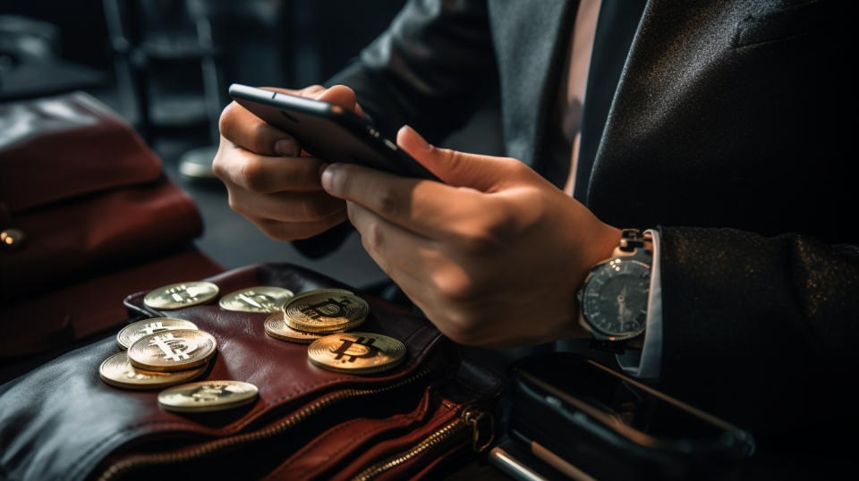 A shot of someone securely accepting crypto assets as payment, showcasing the company's payment solutions.