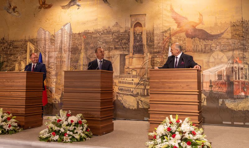 Turkish Foreign Minister Mevlut Cavusoglu meets with Polish Foreign Minister Zbigniew Rau and Romanian Foreign Minister Bogdan Aurescu in Istanbul