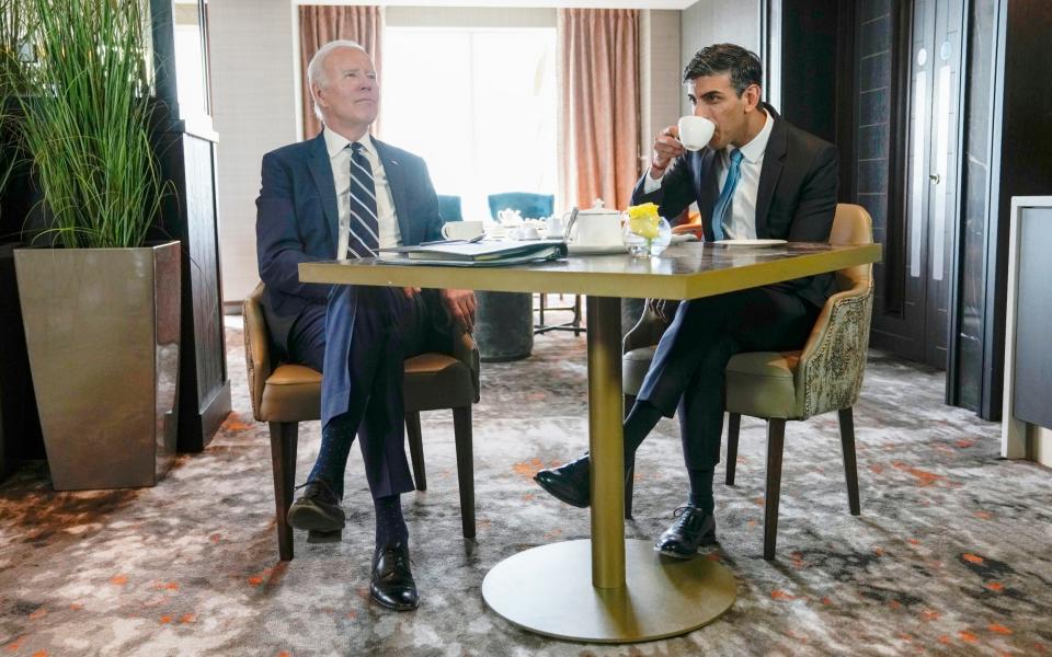 Joe Biden and Rishi Sunak hold talks in Belfast this morning - Patrick Semansky /AP