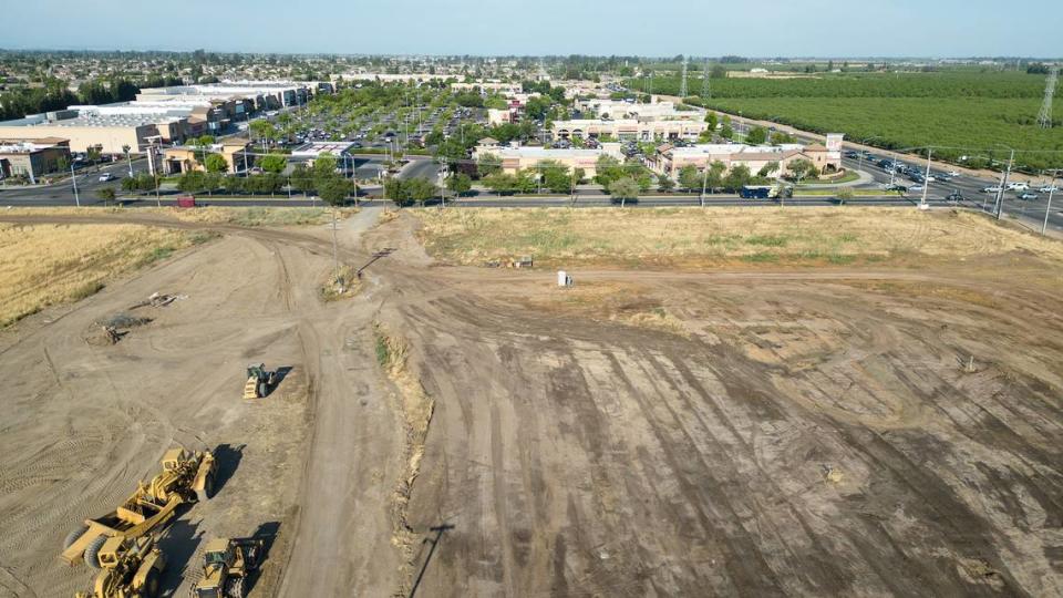 Site of new Crossroads West shopping center at Claribel and Oakdale roads in Riverbank, Calif., Wednesday, June 28, 2023.