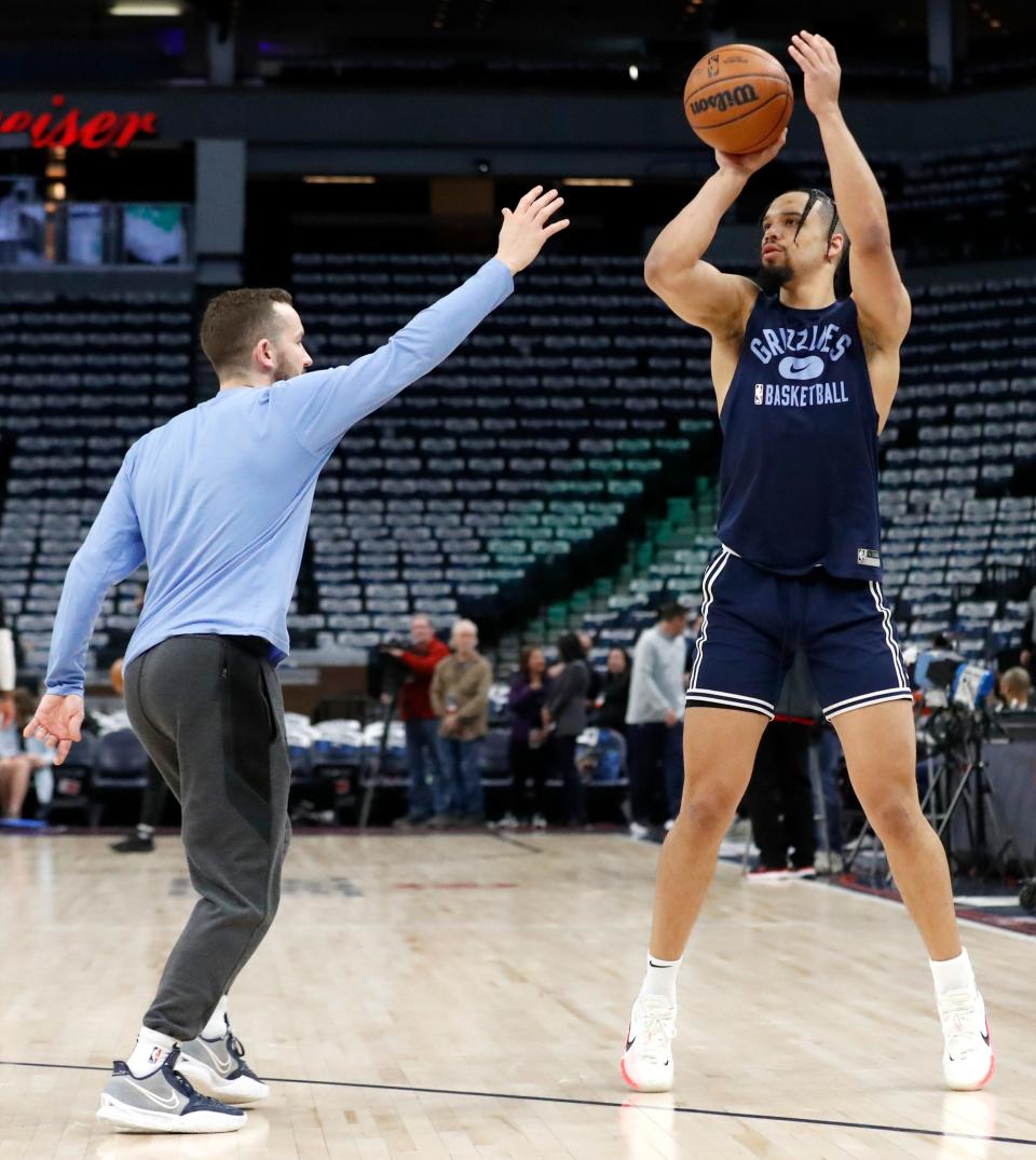 Memphis Grizzlies forward Dillon Brooks (24) warms up before game six of the first round for the 2022 NBA playoffs against the Minnesota Timberwolves on Friday, April 29, 2022, at Target Center in Minneapolis, Minn.