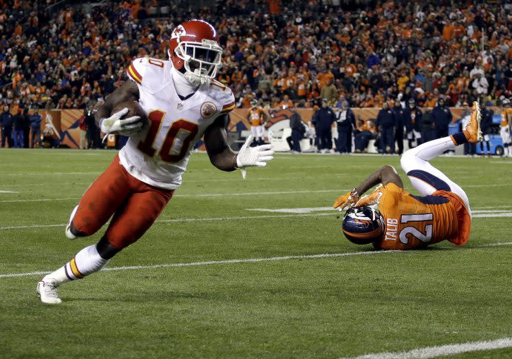 Tyreek Hill scored three touchdowns for the Chiefs on Sunday night (AP)