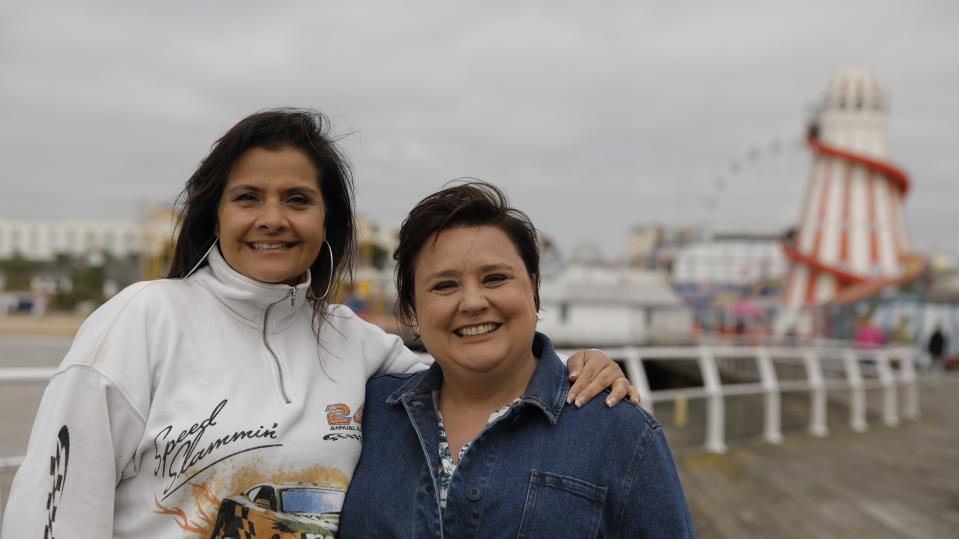 Susan Calman meets Nina Wadia at Clacton pier.