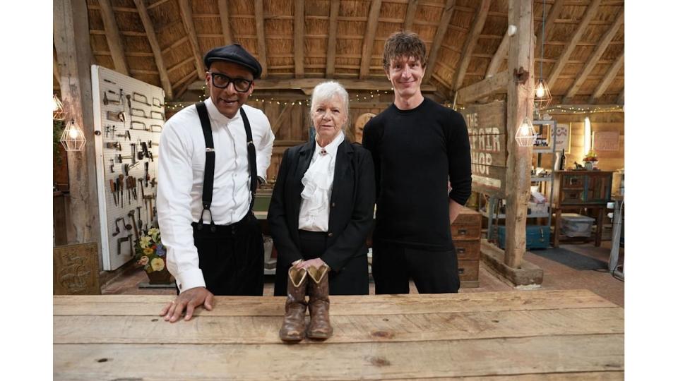 Jay Blades, Diane Wynell-Sutherland, Dean Westmoreland with cowboy boots