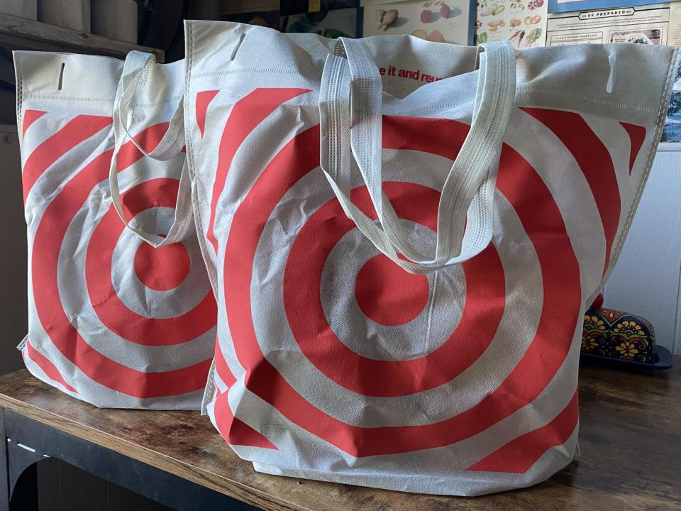 Target shopping bags on a table