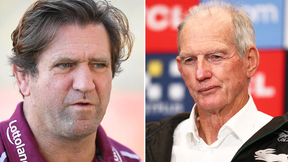 Pictured here, rival NRL coaches Des Hasler and Wayne Bennett. 