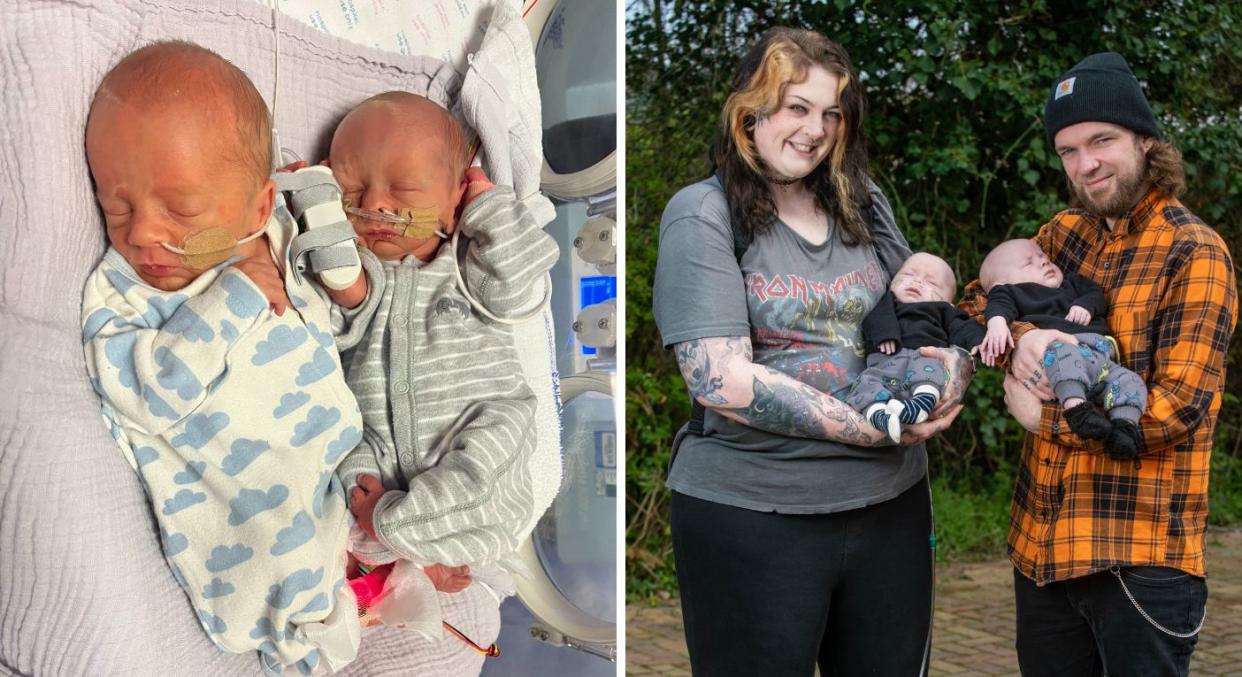 Corinne Rose's son was due to be medically terminated to save his twin brother's life but made a surprise arrival and is now doing well at home. (Corinne Rose/SWNS)