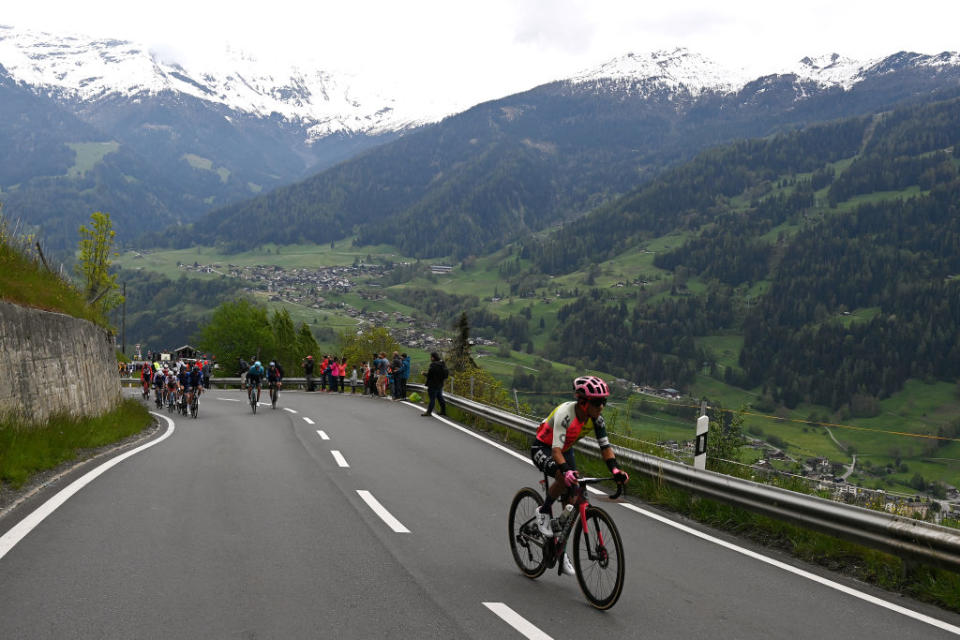 CRANSMONTANA SWITZERLAND  MAY 19 Jefferson Alexander Cepeda of Ecuador and Team EF EducationEasyPost attacks during the 106th Giro dItalia 2023 Stage 13 a 75km stage from Le Chable to CransMontana  Valais 1456m  Stage shortened due to the adverse weather conditions  UCIWT  on May 19 2023 in CransMontana Switzerland Photo by Tim de WaeleGetty Images