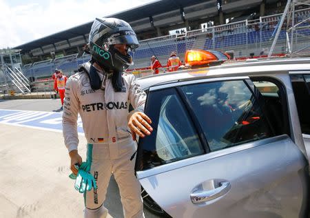 Formula One - Grand Prix of Austria - Spielberg, Austria - 2/7/16 - Mercedes Formula One driver Nico Rosberg of Germany after crashing in training. REUTERS/Dominic Ebenbichler