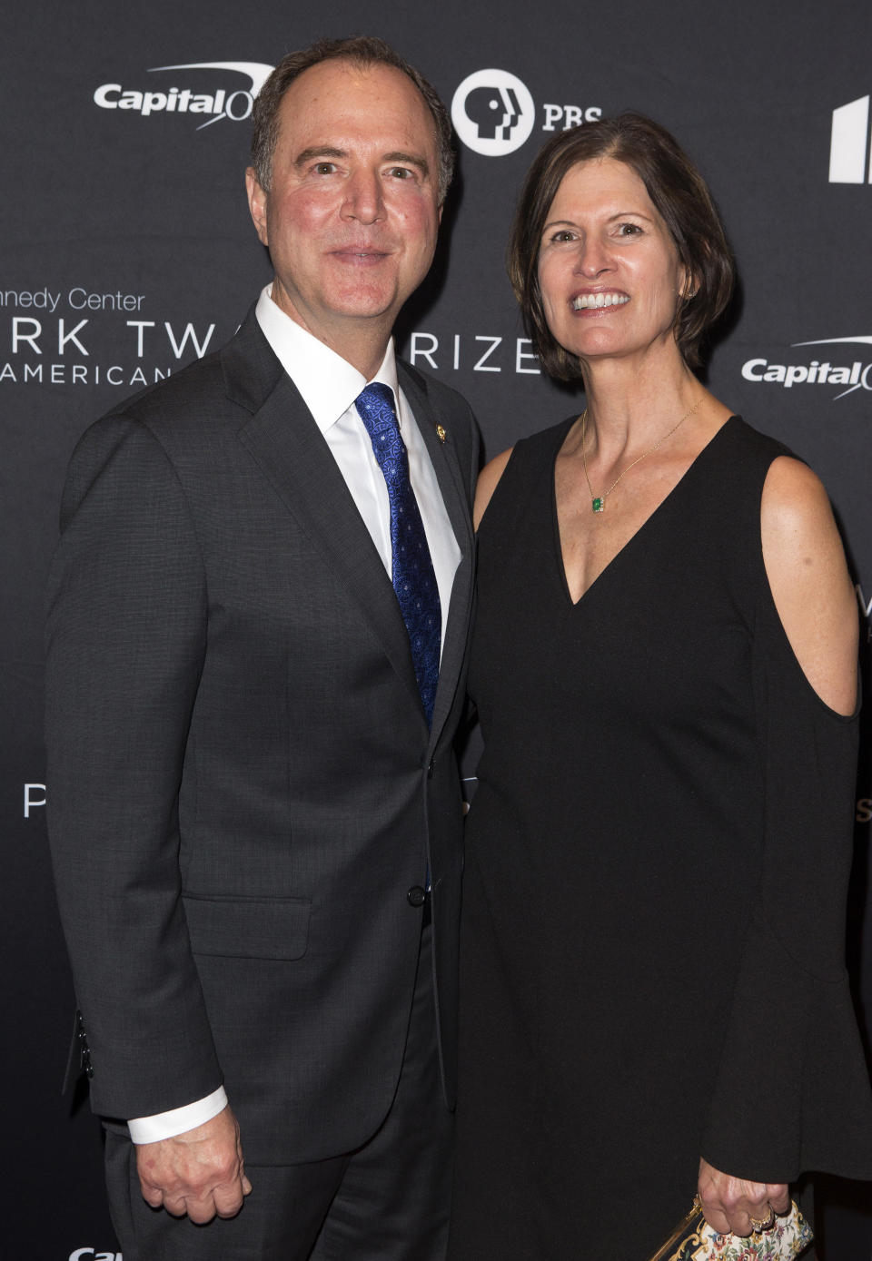 Adam Schiff and his wife Eve arrive at the Kennedy Center for the Performing Arts for the 22nd Annual Mark Twain Prize for American Humor presented to Dave Chappelle on Sunday, Oct. 27, 2019, in Washington. (Photo by Owen Sweeney/Invision/AP)