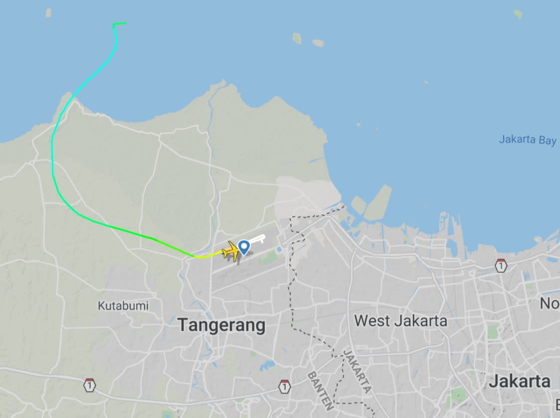 Flight path: the track of Sriwijaya Air SJ182 from Jakarta to Pontianak (FlightRadar24)