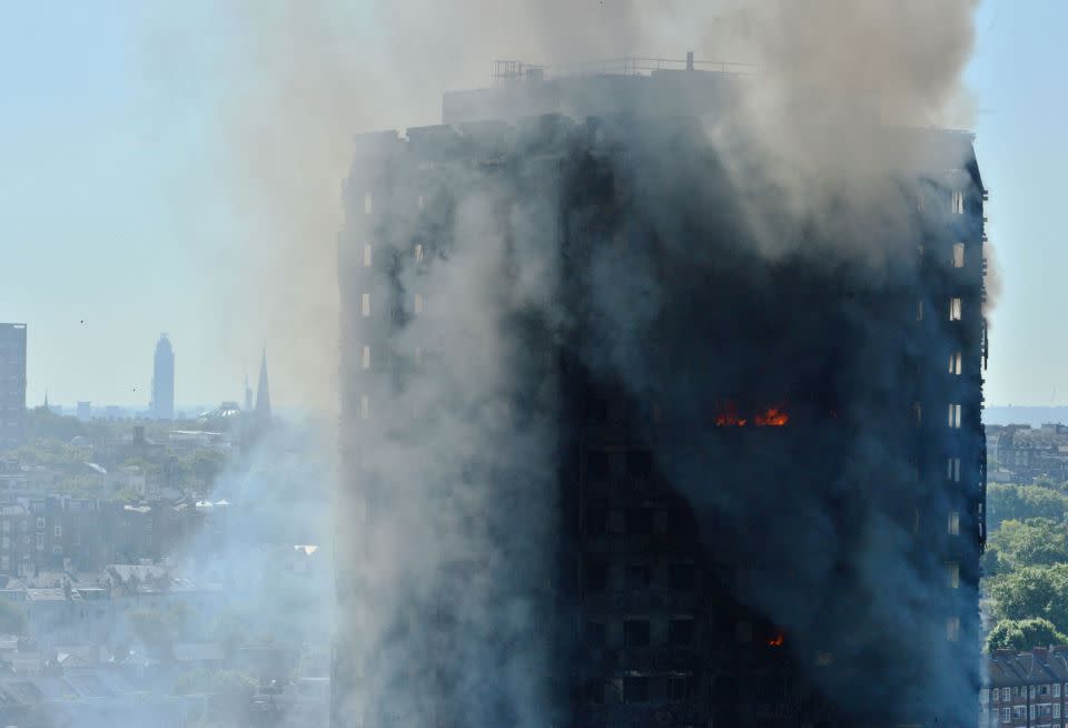 The apartment complex on fire yesterday. Photo: AAP