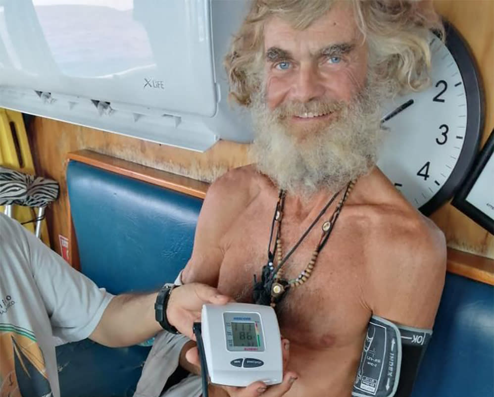 Timothy Lindsay Shaddock has his blood pressure taken after being rescued.