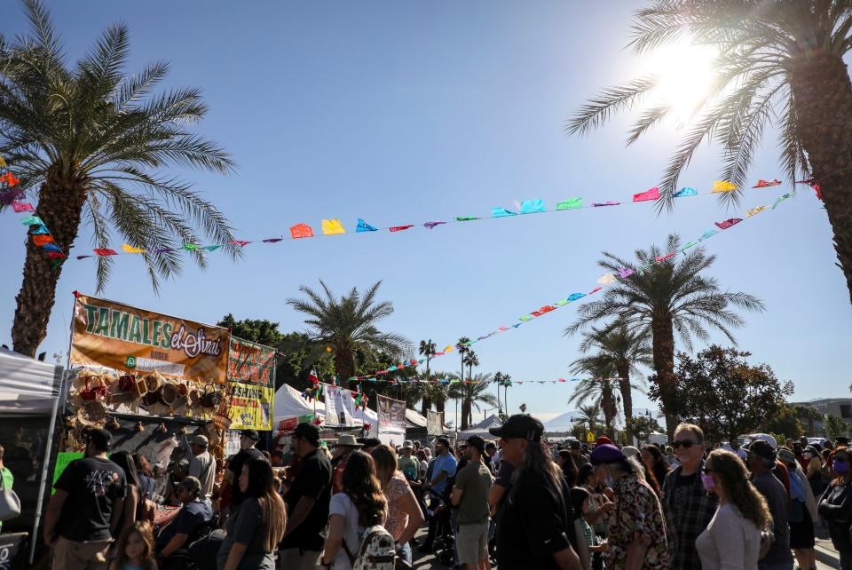 Guests line up for tamales and more at the Indio International Tamale Festival, Saturday, Dec. 4, 2021, in Indio, Calif. 