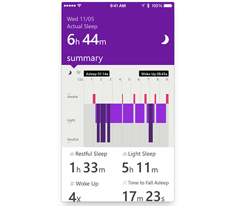 Sleep graph on Microsoft Band