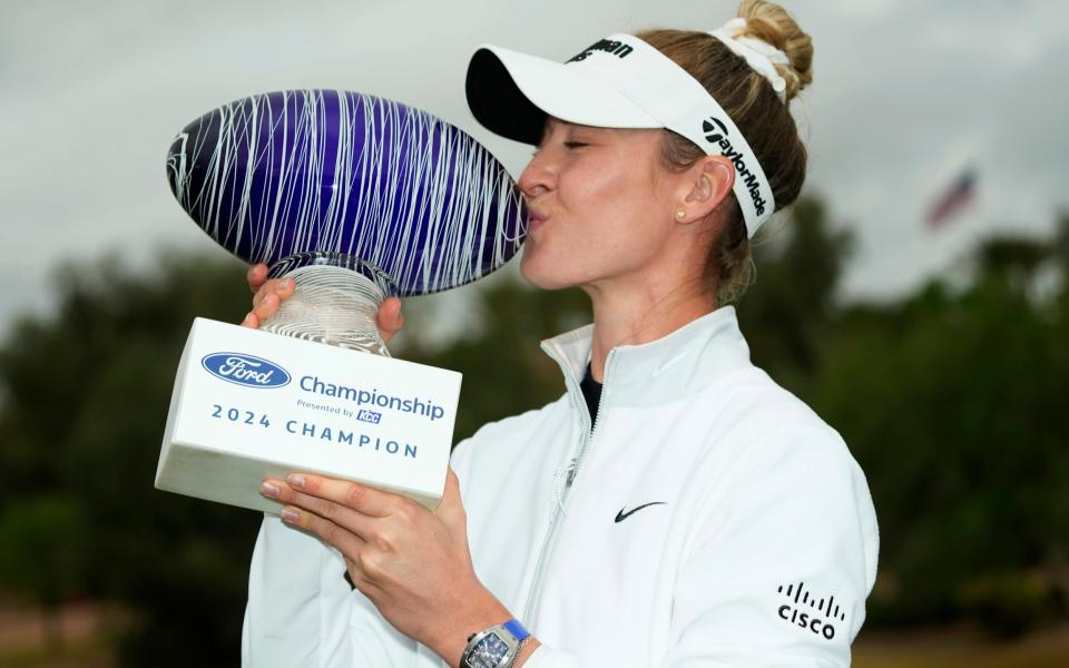 Nelly Korda after winning the Ford Championship, her third LPGA Tour title in a row