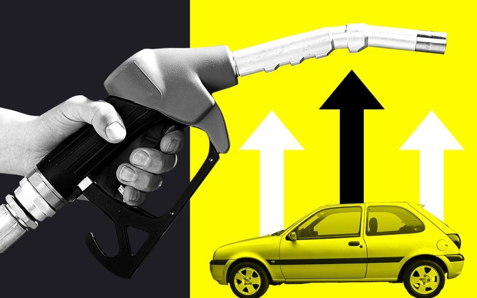 illustration of fuel pump and car with arrows pointing up