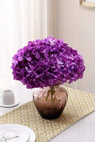 5) AVIVIHO Hydrangea Silk Flowers Purple Heads with Stems Pack of 10 Full Hydrangea Flowers Artificial for Wedding Home Party Shop Baby Shower Decoration