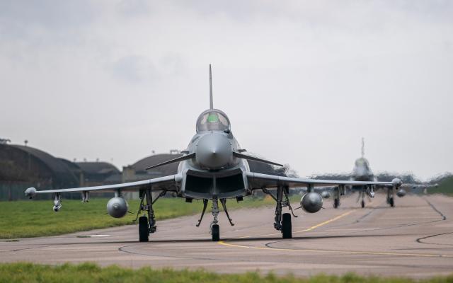 RAF Eurofighter Typhoons taxiing to the runway RAF Coningsby - Jon Hobley/MI News/NurPhoto via Getty Images
