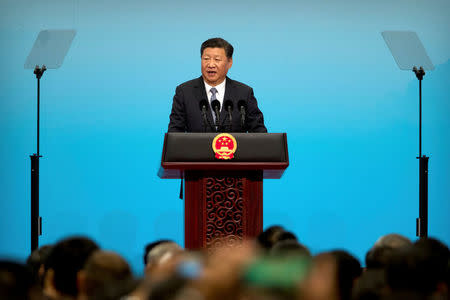 Chinese President Xi Jinping speaks during the opening ceremony of the BRICS Business Forum at the Xiamen International Conference and Exhibition Center in Xiamen, China September 3, 2017. REUTERS/Mark Schiefelbein/Pool