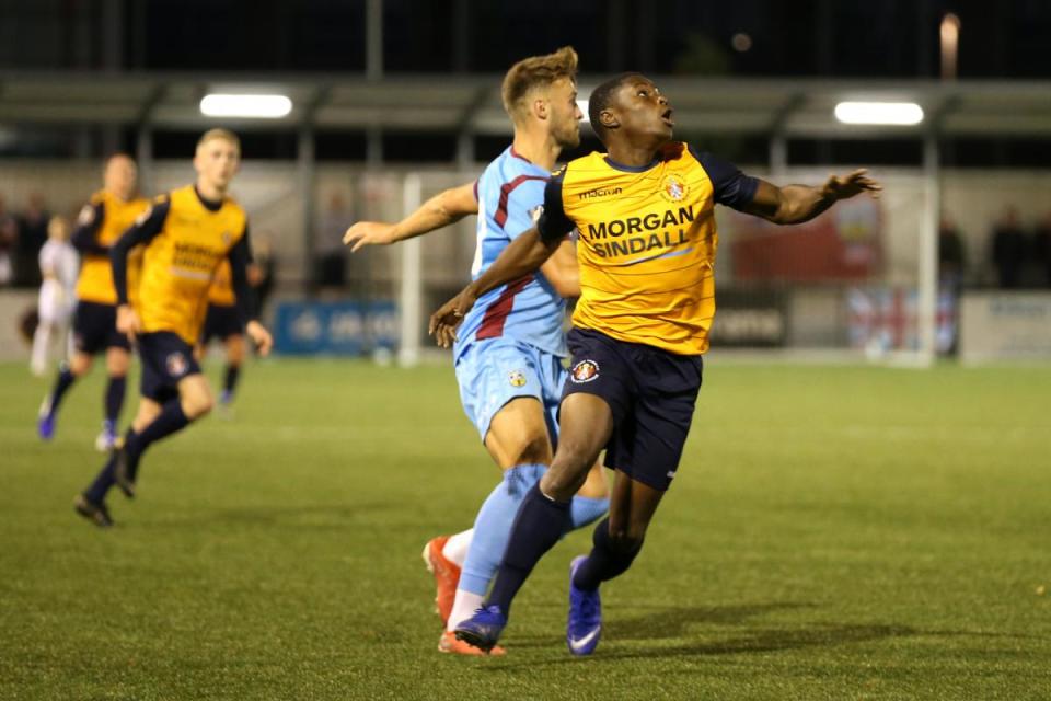 Francis Amartey, right, playing against Weymouth in 2019 <i>(Image: GARY HOUSE/SLOUGH OBSERVER)</i>