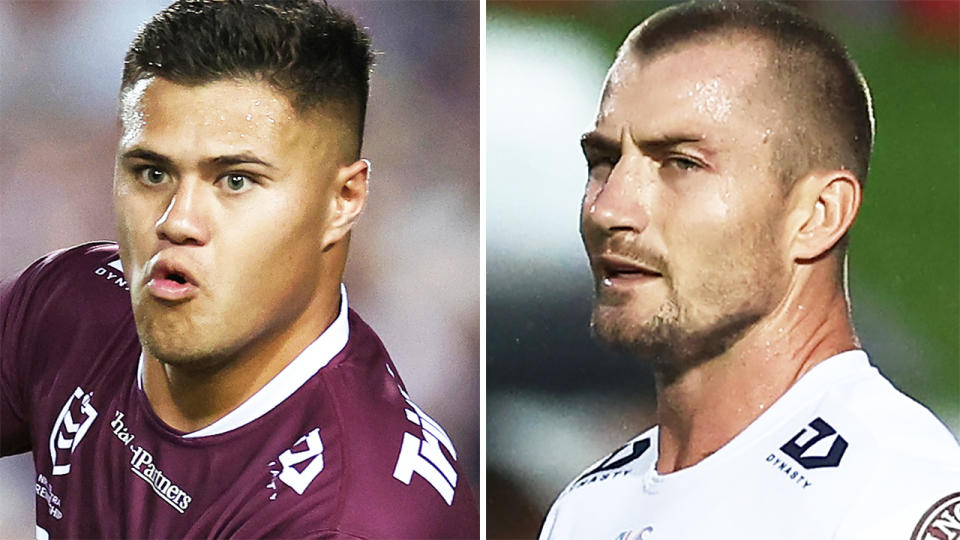 Kieran Foran and Josh Schuster, pictured here in the NRL.